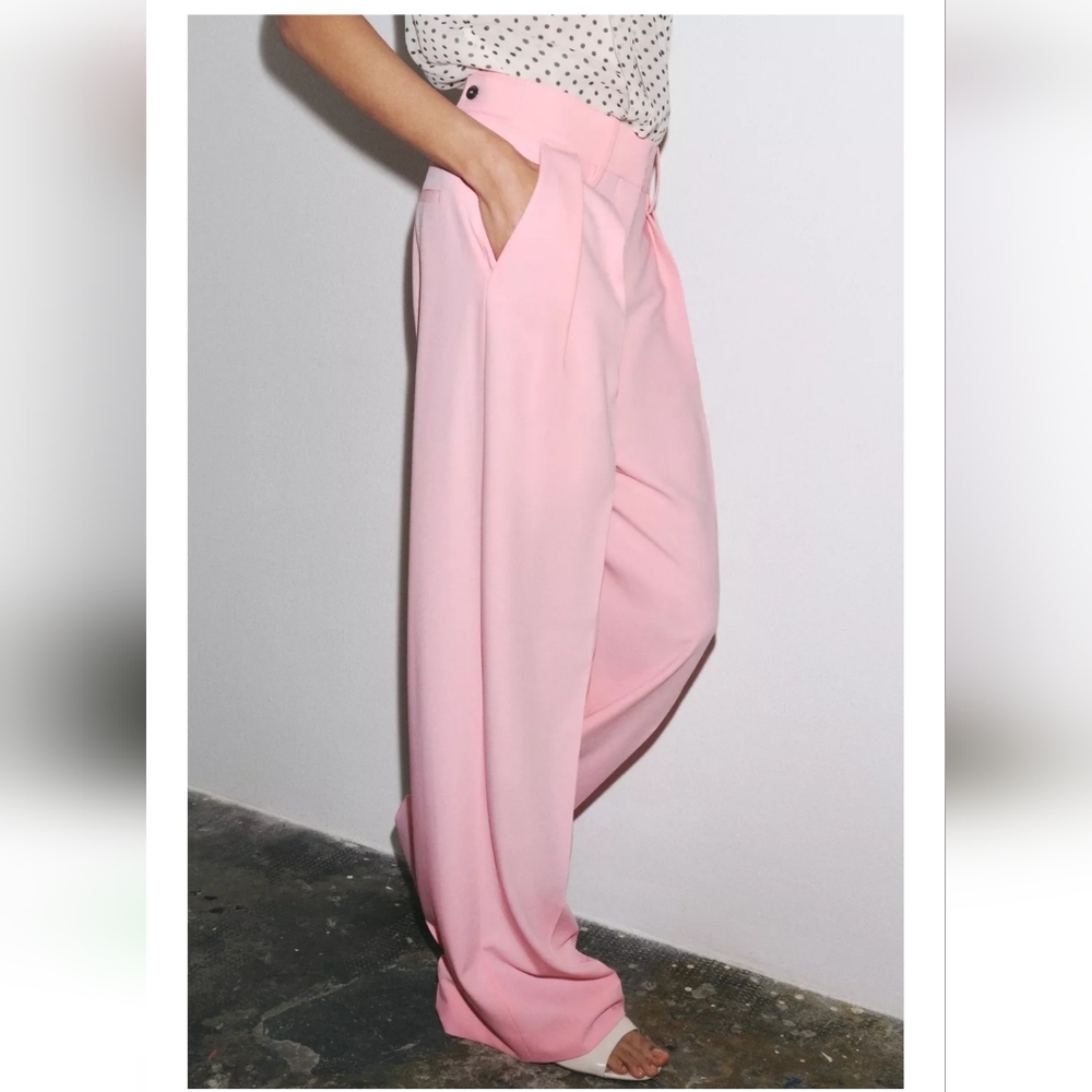 Zara Wide Leg Pants Pastel Pink Size M L XL - Picture 8 of 13
